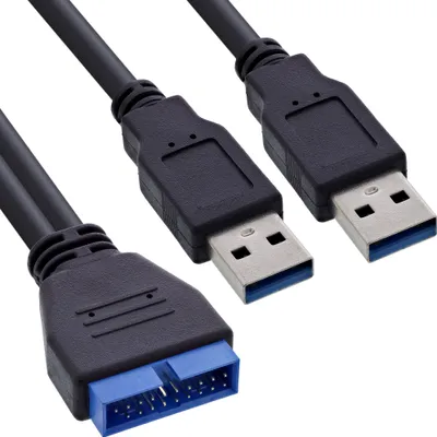 Immagine prodotto di Cavo adattatore InLine® USB 3.0, da 2x spina A a connettore a 19 pin, 0,40 m
