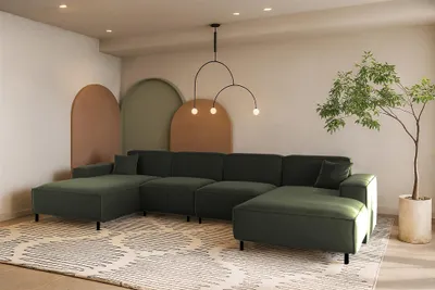 Productafbeelding van Zitmeubelset "Gloria" in U-vorm, bekleed met stof "Tiffani" in de kleur groen