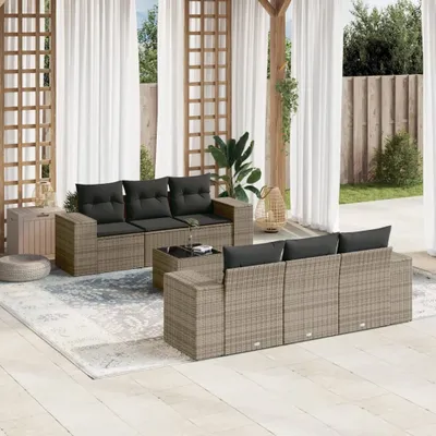 Produktbild von Design 7-tlg. Garten-Sofagarnitur mit Kissen Grau Poly Rattan, Gartenmöbel-Sets 2024 Neu