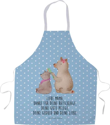Produktbild von Mr. & Mrs. Panda Kellnerschürze Bär Kind - Blau Pastell - Geschenk, Mutter, Mama, Kochschürze, Muttertag, Grillmeister Schürze, Familie, Vorbinder, Grillschürze, Bären