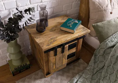 Produktbild von MASSIVMOEBEL24 Nachttisch Mango 50x40x45 natur lackiert RAILWAY #1012