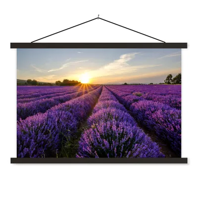 Produktbild von MuchoWow® Textilposter Lavendel - Blumen - Sonnenuntergang - Lila 120x80 cm mit schwarzem Rahmen - Wanddeko