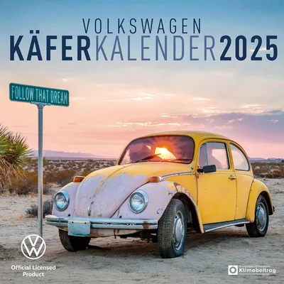 Image de arti promotion - Calendrier 2025 Volkswagen Coccinelle. Calendrier sous forme de brochure, 30x30 cm, avec de nombreuses illustrations de la Volkswagen Coccinelle, incluant une liste de choses à faire et des jours fériés internationaux, avec système de suspension