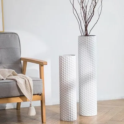 Produktbild von Grosses Metallenes Wandvase-Set aus 2 Stücken, 70/55 cm, Hoch, Weiss, Vintage-Design