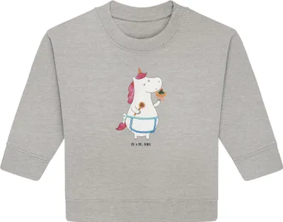 Produktbild von Mr. & Mrs. Panda Organic Baby Pullover Einhorn Küche 24. - 36. Monat - Heather Grey - Geschenk, Muffin, Bullover, Backen, Einhörner, Unicorn, Kuchen, Torte