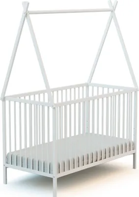 Produktbild von WEBABY - Babybett Holz Tipi-Bett 60x120 Weiß ONE | Kinderbett |Kinderbett | Von Geburt an | Lattenrost inklusive | Bett mit Gitterstäben | Verstellbarer Lattenrost in 3 Höhen