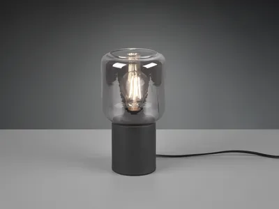 Produktbild von Mini LED Tischleuchte Schwarz Glasschirm Rauchfarbig, Höhe 24cm