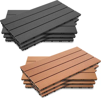 Zdjęcie produktu dla Jopassy 30 WPC płytki tarasowe 30x60cm, plastikowe płytki o wyglądzie drewna, antypoślizgowe płytki drewniane, antracyt - 5 m kw