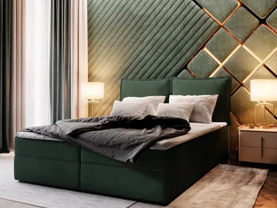 Produktbild von Masseno Boxspringbett LENTE 140x200 cm Komplett-Set mit Bonell Matratze und Topper, Polsterbett mit Bettkästen -Grün, LINCOLN 39
