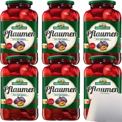 Produktbild von Spreewaldhof Pflaumen halbe Frucht 6er Pack (6x680g Glas) + usy Block