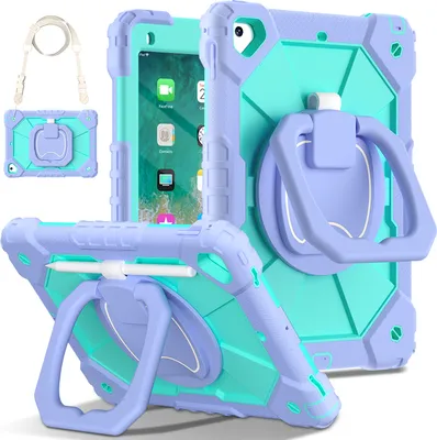 Image de Etui pour iPad 9.7 6th/5th Gen 2018/2017, étui de protection durable et portable avec support, dragonne et bandoulière Violet