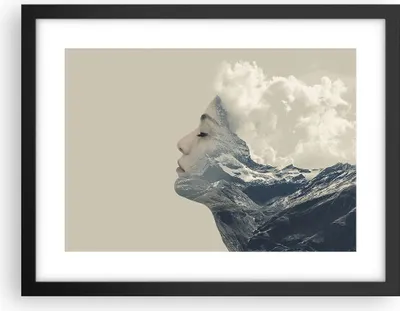 Produktbild von Gerahmtes Poster - Schwarzer Rahmen - Grafik Frau Berge - 40x30 cm - Wand Bild - Wanddeko - Wandbilder - Kunstposter - Wandposter - Bilderrahmen - Bilder - Kunstdruck - Wandbild - P2BAA40x30-4323