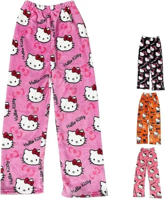 Produktbild von Hello Kitty Pyjama Hose Damen Gr. M-L Rosa Pyjamas Hosen Lang Flanell PyjamasHose Schlafanzug Weich Pyjamas Hose Anime Bequeme Schlafanzughose