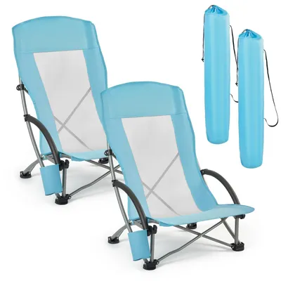 Produktbild von Campingstühle - 2er Set Klappstühle/Anglerstühle - Hohe Rückenlehne - 150 kg belastbar - Getränkehalter - Atmungsaktive Netzrückenlehne - Extra breiter Sitz - Mit Tragetasche