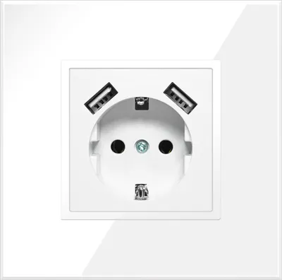 Produktbild von 1-fach Steckdose + 2x USB Weiß Komplett mit Glasrahmen Schuko 230V QUADRA