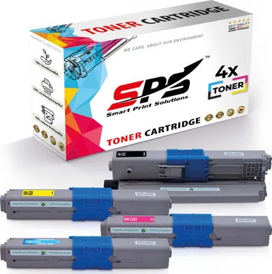 Produktbild von 4er Multipack Set Kompatibel für OKI C332DN (46403102) Drucker Toners OKI 46508712 Schwarz, 46508711 Cyan, 46508709 Gelb, 46508710 Magenta