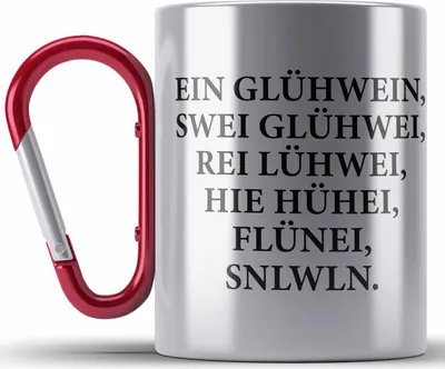 Produktbild von Trendation - Ein Glühwein Edelstahl Tasse Karabiner Lustig Spruch Glühweinbecher mit Henkel Doppelwandig GlühweinEdelstahl Tasse Karabinern Gläser Weihnachtsmarkt Becher Edelstahl Tasse Karabinern Geschenk - Ein Glühwein Swei (Rot)