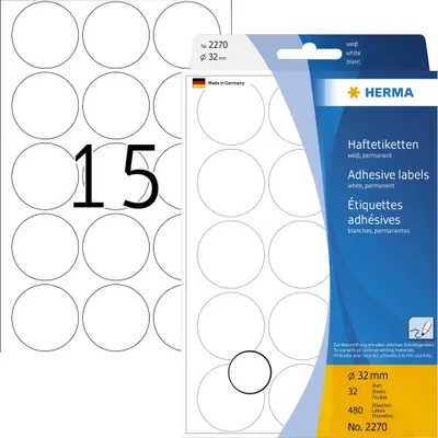 Produktbild von Vielzwecketiketten weiß Ø 32 mm rund Papier matt 480 St.