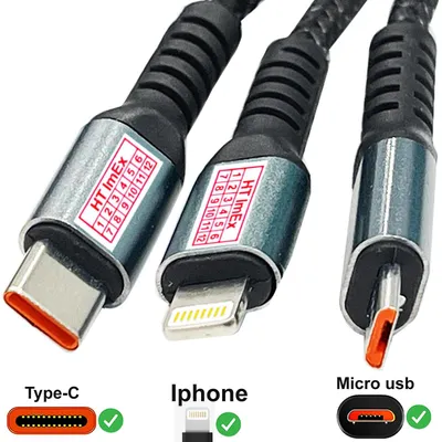 Produktbild von Multi USB Kabel 3in1 Ladekabel Auto USB C Micro Dreifach Handy Ladekabel 1,2m