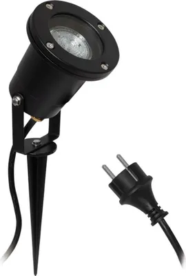 Obrázok produktu pre Vonkajší reflektor so zemným hrotom 1xGU10 s 2,5 m prívodným káblom a čiernou zástrčkou Schuko, otočný a výkyvný