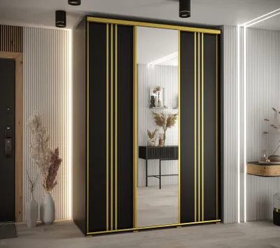 Produktbild von Kleiderschrank ASIRI 7 – 170/60 cm, schwarz/gold