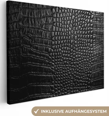 Produktbild von MuchoWow® - Leinwandbilder - Leder - Textur - Schwarz - Grau, Wandbild, Wanddeko Bilder Wohnzimmer, 120x90 cm