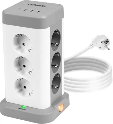 Produktbild von Duronic ET12C Mehrfachsteckdose | Steckdosenwürfel mit 3 USB A Ports und 1 USB C Port (3A) | 12-Fach Steckdose 3680W 16A | Steckdosenleiste mit Überspannungsschutz | Steckdosenturm mit 1,8 m Kabel