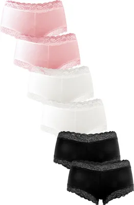 Produktbild von Fabio Farini - 6 Stück Damen Hipster Unterwäsche - Unterhosen aus Baumwolle mit Stretch mit floraler Spitze am Bund und Beinabschluss