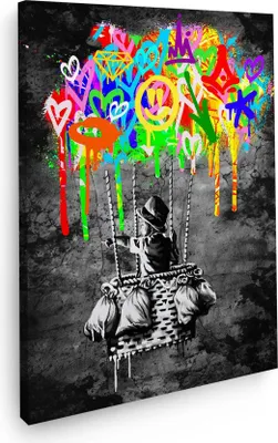 Produktbild von Wandbild Leinwandbild Junge im Street Art Heißluftballon Kunstdruck XL Wanddeko: 100x150x4cm