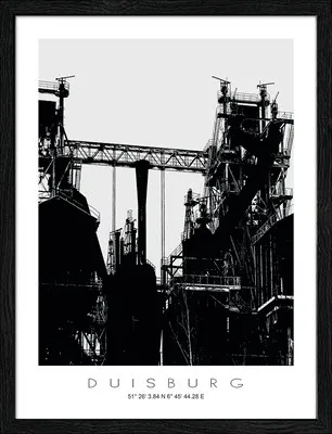 Produktbild von Gerahmtes Bild Duisburg Landschaftspark schwarz weiß 33x43 cm