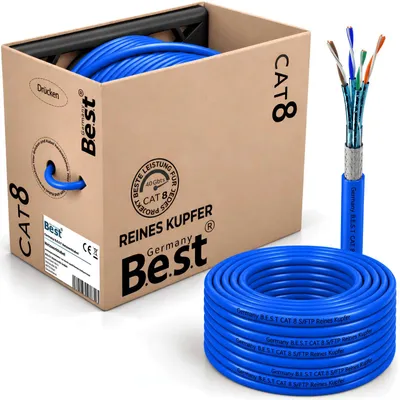 Produktbild von B.E.S.T. 200 m CAT 8.1 Netzwerkkabel S/FTP 40 Gbit/s 2000 MHz AWG 23/1 Kupfer LSZH Blau