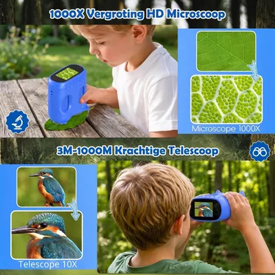 Imagen del producto de Microscopio y telescopio 2 en 1, pantalla IPS HD de 2,0 pulgadas, aumento de 1000x, para niños