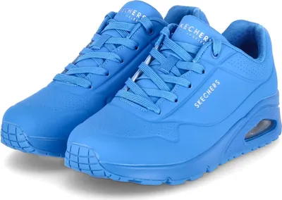 A pair of blue Skechers sneakers.