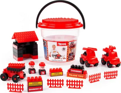 Produktbild von Polesie MAMMOET Bausteine 60-tlg. mit Zubehör Kinder Steckbausteine im Eimer