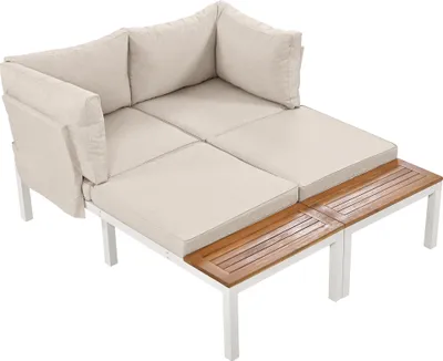 Produktbild von Merax Gartenlounge-Set aus Akazienholz, 3-tlg.Gartenmöbel set mit Eisenrahmen, Balkonmöbel Set mit Kissen, Lounge-Set Garten-Garnitur, Beige