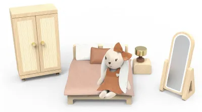 Produktbild von Speedy Monkey Puppenhaus Schlafzimmer Set mit FigurHolz