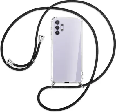 Produktbild von Handykette Backcover-Schutzhülle mit Band (Metall silberfarben) für Samsung Galaxy A32 5G - schwarz