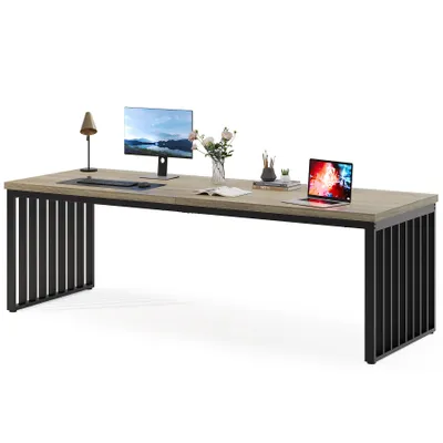 Produktbild von Tribesigns 180 cm Schreibtisch, großer Computertisch PC Tisch Bürotisch mit robustem Metallgestell, Arbeitsstation für Home Office, Grau (ohne Stuhl)
