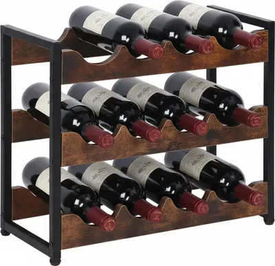 Produktbild von Relaxdays Weinregal, 12 Flaschen, Industrial, HxBxT: 38 x 44,5 x 20 cm, Weinhalter stehend, MDF & Metall, braun/schwarz