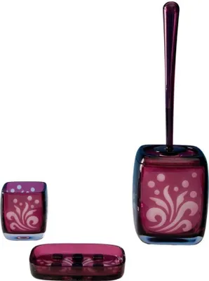 Produktbild von 3tlg Set Bad Accessoires WC Bürste Zahnputzbecher Seifenschale Ornella Himbeere