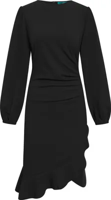Produktbild von Abendkleid Midnight Chic Schwarz mit langen Ärmeln und drapiertem Saum
