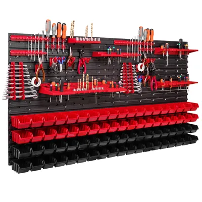 Produktbild von 76 Stapelboxen Werkzeughalter Wandregal Werkstattregal Werkzeugwand 156x78cm Werkzeughalter Lagersystem Schüttenregal Sichtlagerkästen Extra Starke Wandplatten Regal Erweiterbar Werkstattregal Lagerre