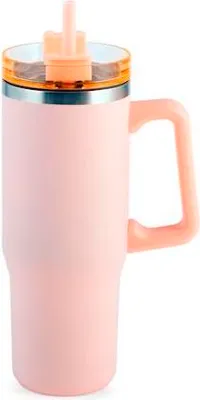 Produktbild von Rosa Thermobecher aus Edelstahl mit Strohhalm, 0,9 Liter