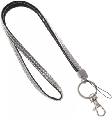 Produktbild von 1x WEISS Schlüsselband Umhängeband Lanyard 10mm Karabinerhaken Ausweise Autoschlüssel Zugangskarten Strass Steine Bling Rhinestone