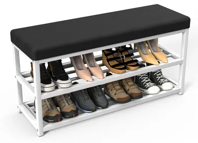 Immagine prodotto di Panca porta scarpe - Scaffale/armadio porta scarpe - Seduta imbottita - Armadio con scomparti - Per ingresso/corridoio - Bianco