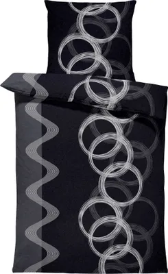 Produktbild von Winter Bettwäsche Thermo Fleece Flausch Kuschelig Warme Garnitur Bettbezüge Set, Größe:2 teilig  155x220 cm, Farbe:Kreise schwarz grau