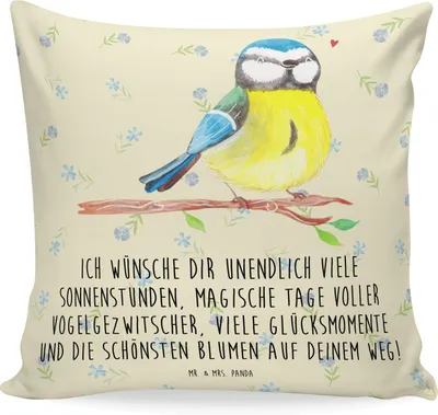 Produktbild von Mr. & Mrs. Panda kuschelkissen 40x40 Vogel Blaumeise - Blumig - Geschenk, Ostergeschenke, Ostern, Sofakissen, Osternest, Ostergrüße, kissen bedruckt, Liebe Grüße, Sofa