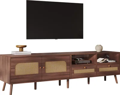 Immagine prodotto di Mobile TV con 2 ante in rattan, 2 cassetti, vani a giorno, 200 cm, marrone