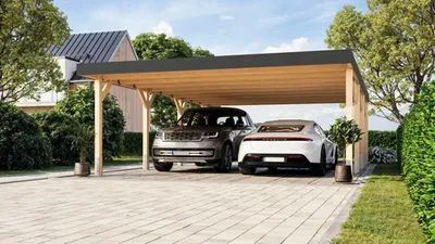 Produktbild von Doppelcarport Karibu Leimholz 552 x 724 cm natur