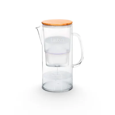 Produktbild von Lauben Glass Water Filter Jug 32GW, 3.2L, Szklany Dzbanek Filtrujący, Bambusowa Pokrywka, 4-stopniowa Filtracja, Antypoślizgowe Dno